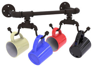 Pipeline Wall Mounted 4 Coffee Mug Rack, Oil Rubbed Bronze