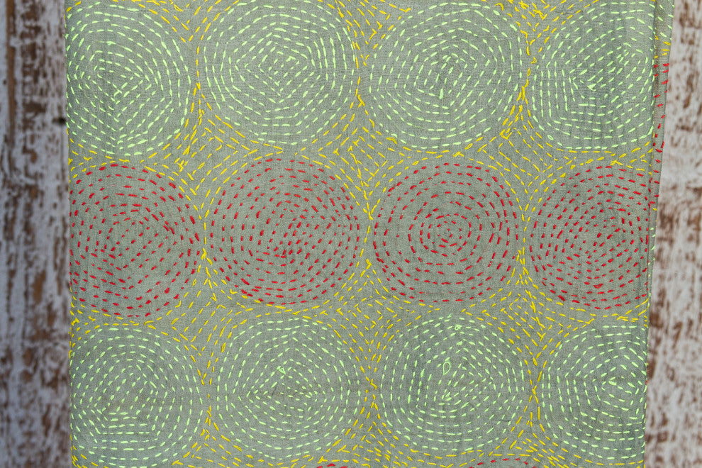 Olive Silk Kantha Throw