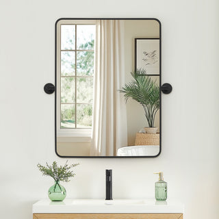 Dieux Rectangular Framed, Matte Black Bathroom Pivot Wall Mirror