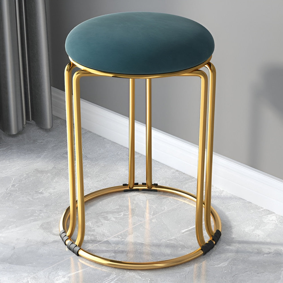 Nordic Suede and Leather Stacked Dining Round Stool, Blue, Suede
