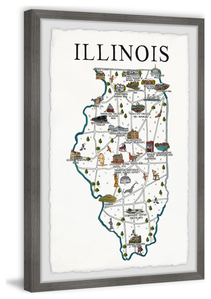 "Illinois Illustrated Map" Framed Painting Print, 12x18