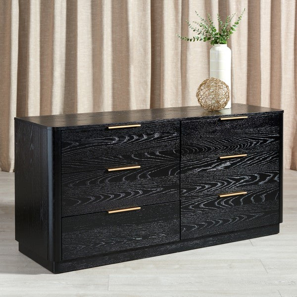 Safavieh Couture Gabrietta 6 Drawer Wood Dresser Black / Gold