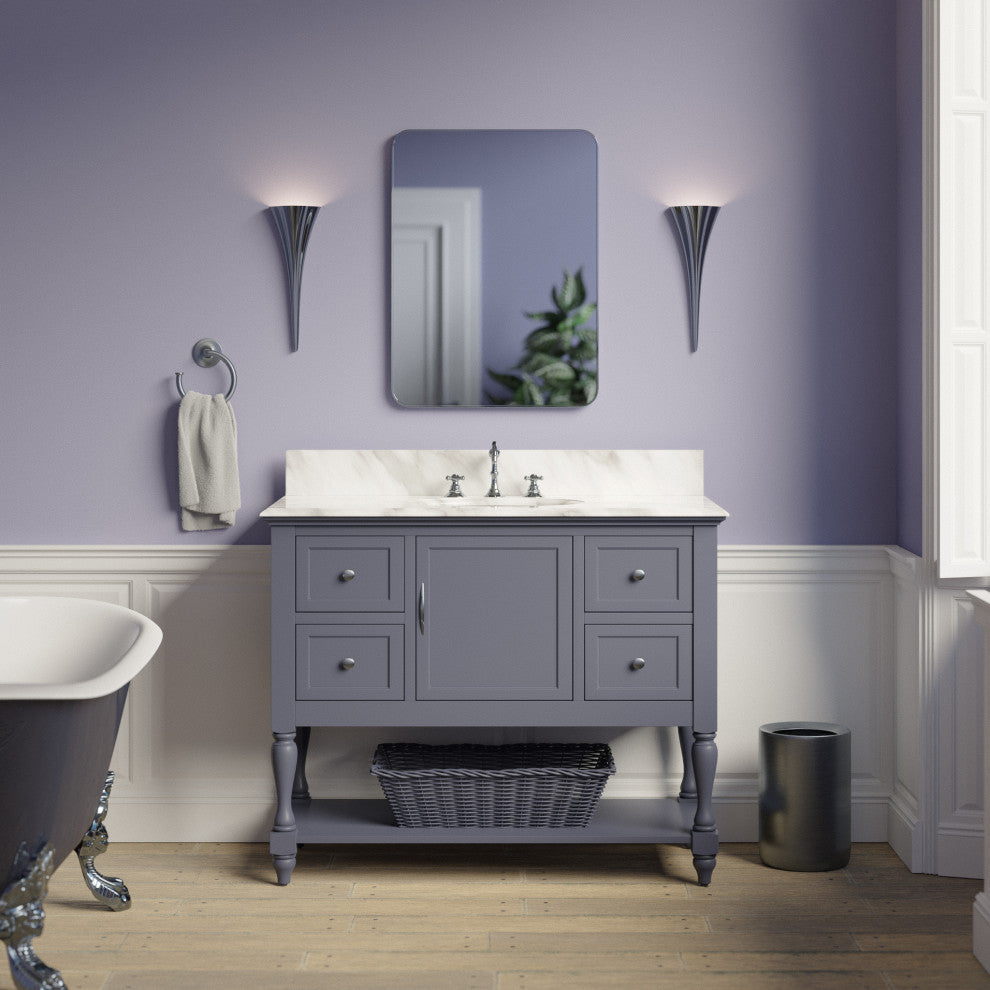 Beverly 42" Bathroom Vanity, Marine Gray, Carrara Marble