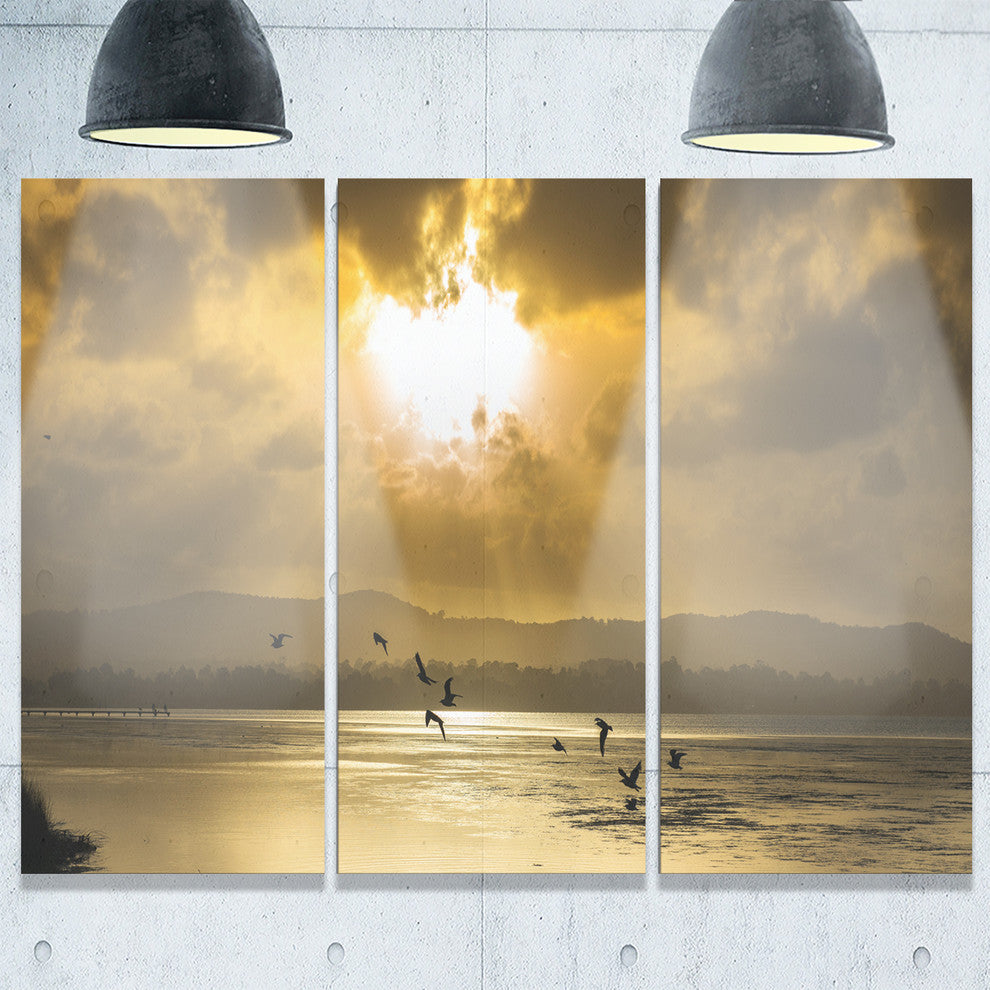 "Glittering Sun Among heavy Clouds" Metal Wall Art, 3 Panels, 36"x28"