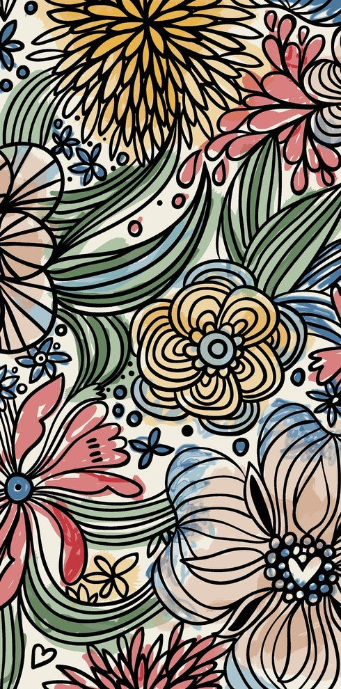 Zentangle Floral Floral Print Bath Towel, Red