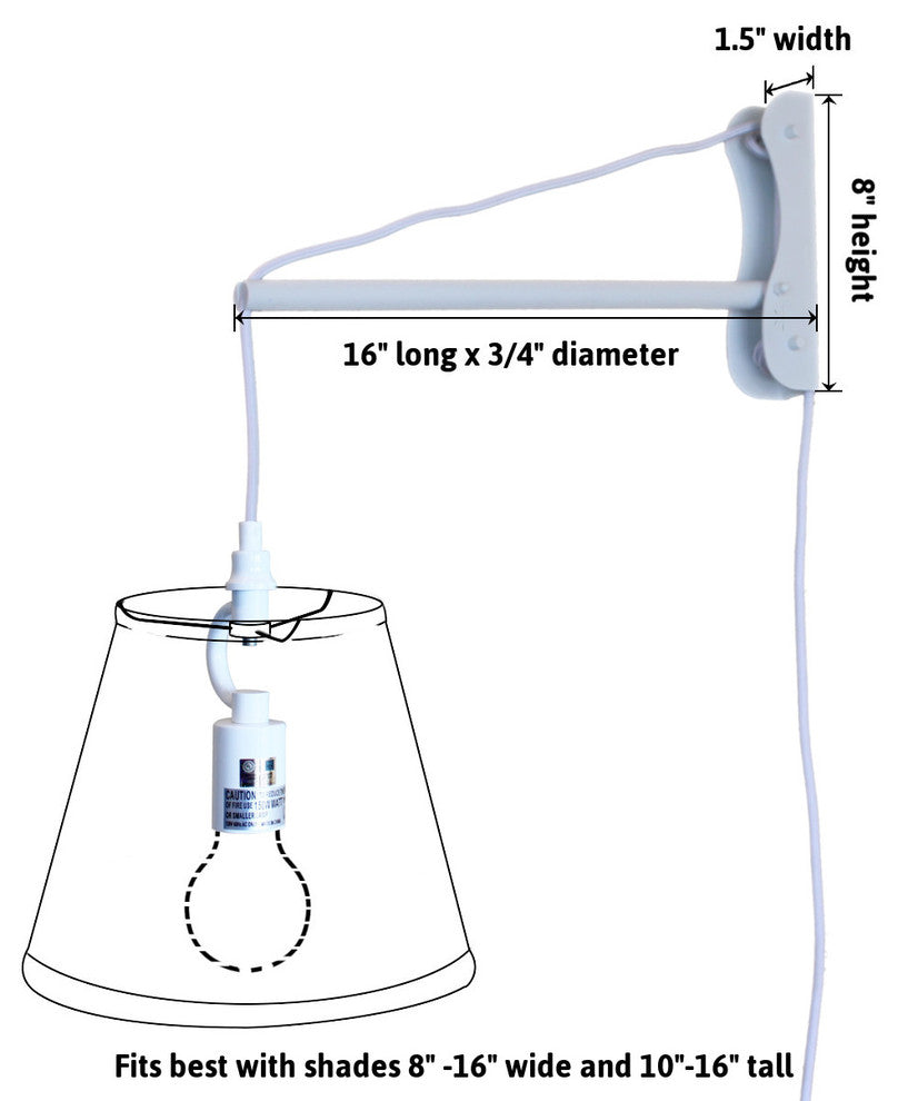 MAST Plug-In Wall Mount Pendant, 1 Light White Cord/Arm, Textured Oatmeal Shade