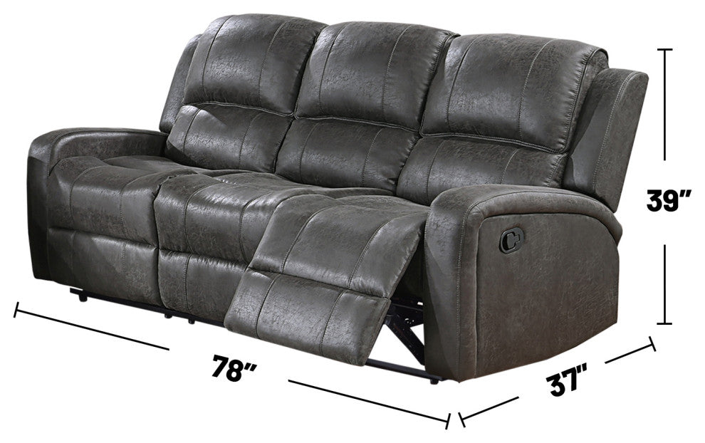 Leather-Like Fabric Upholstered Manual Reclining Sofa, Smoke