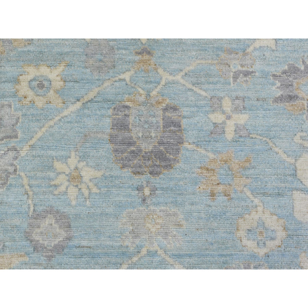 Light Blue Soft Wool Hand Knotted Afghan Angora Oushak Oriental Rug, 8'0"x9'8"