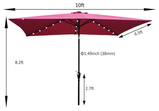 Rectangular 10' Patio Solar LED Lighted Outdoor Market Umbrella, Burgundy