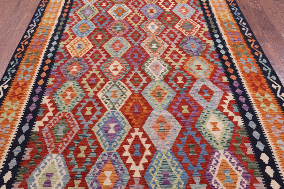 Wool On Wool Flat Weave Kilim Reversible Rug 6' 10" X 9' 9" Q9474