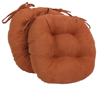 16" Solid Micro Suede Round Tufted Chair Cushions, Set of 2, Spice