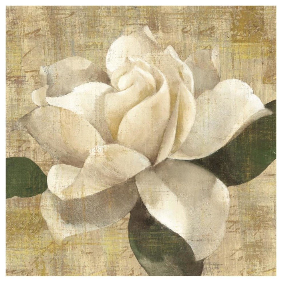 "Gardenia Blossom on Script" Digital Paper Print by Albena Hristova, 26"x26"