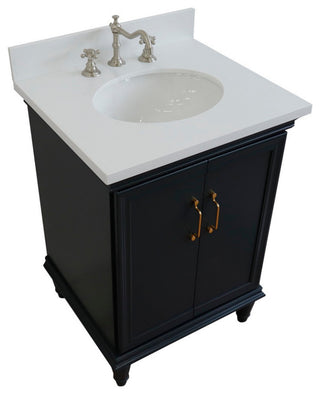 25" Single Vanity, Dark Gray Finish With Engineered Stone Top And Oval Sink