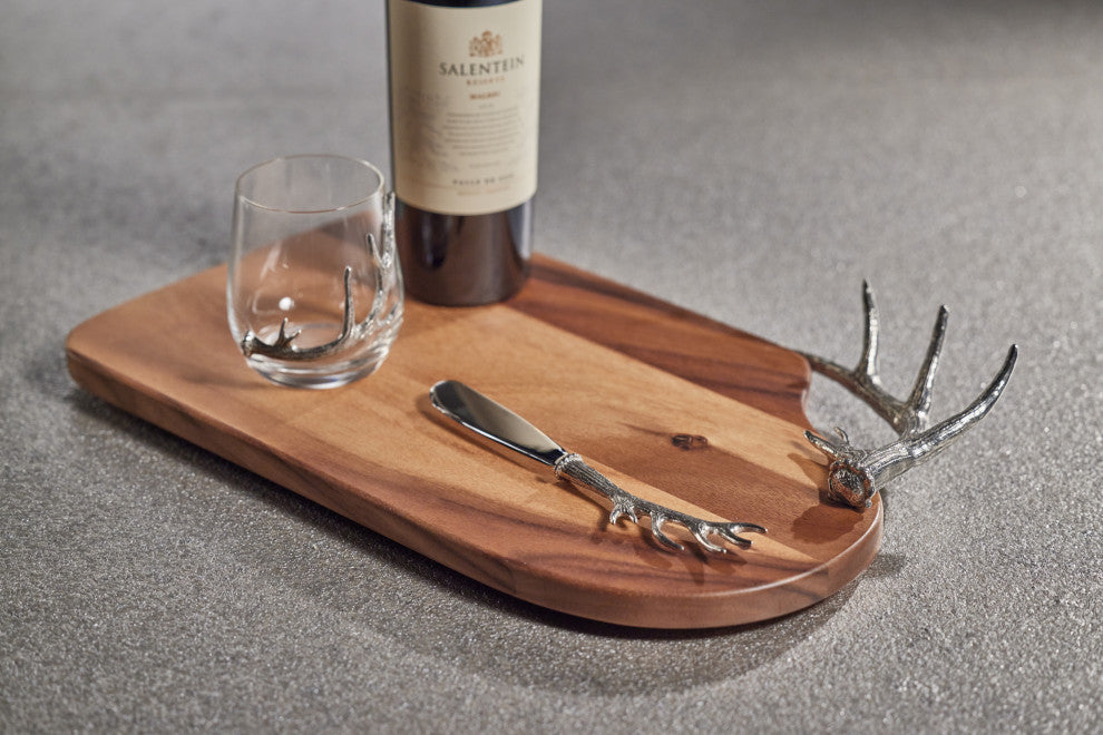 Malachi Cheese and Charcuterie Board With Pewter Antler Handle