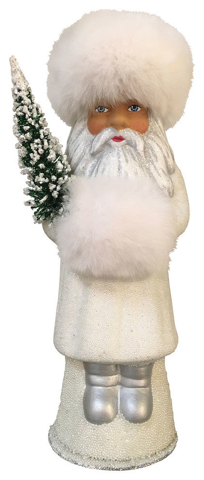 Schaller Paper Mache Candy Container- Russian Santa White Coat