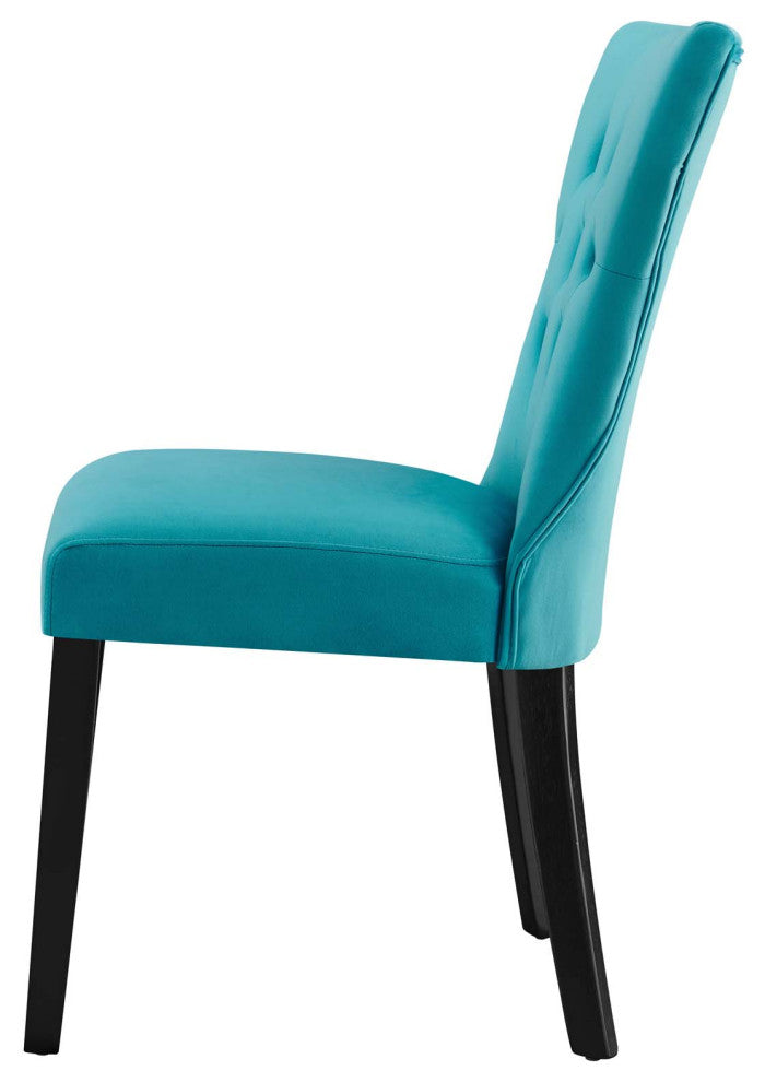 Side Dining Chair, Set of 2, Blue, Velvet, Modern, Cafe Bistro Hospitality