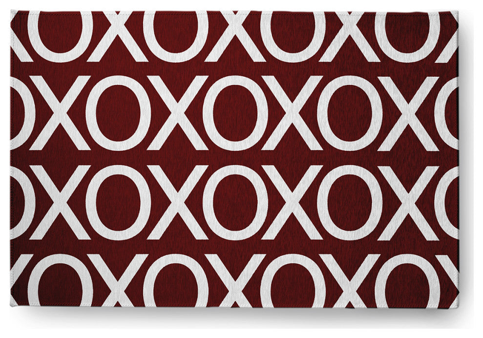 Hugs and Kisses Valentines Chenille Rug, Maroon, 2'x3'
