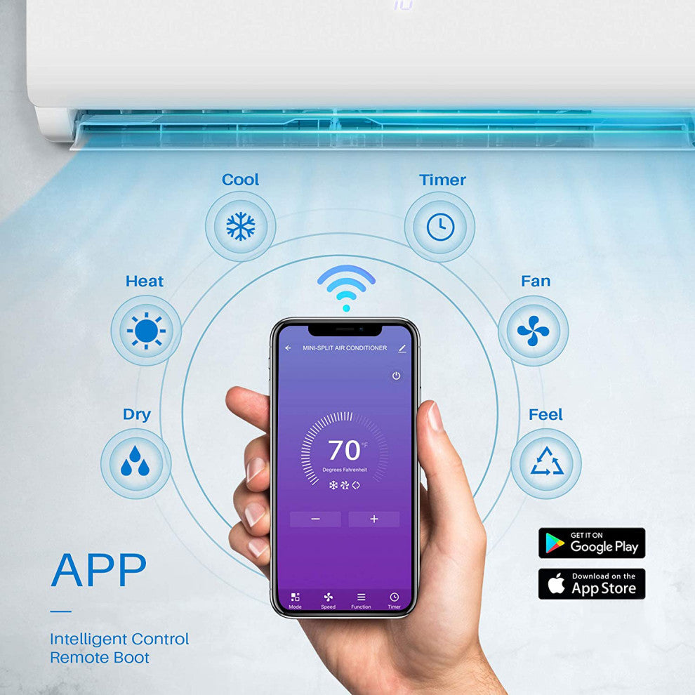 12,000 BTU Mini Split Air Conditioner Ductless Inverter System, 19 SEER, 8 HSPF