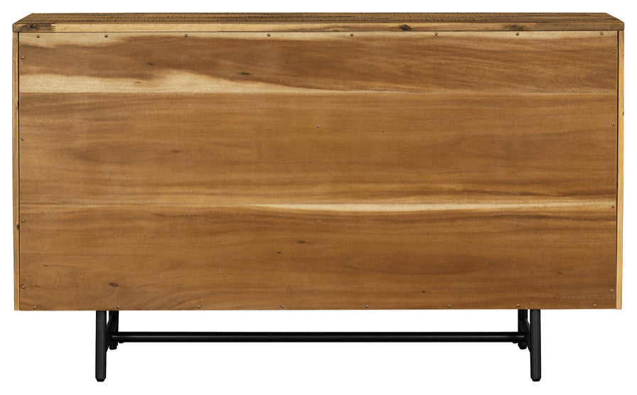 57" Brown and Black Solid Wood Six Drawer Double Dresser