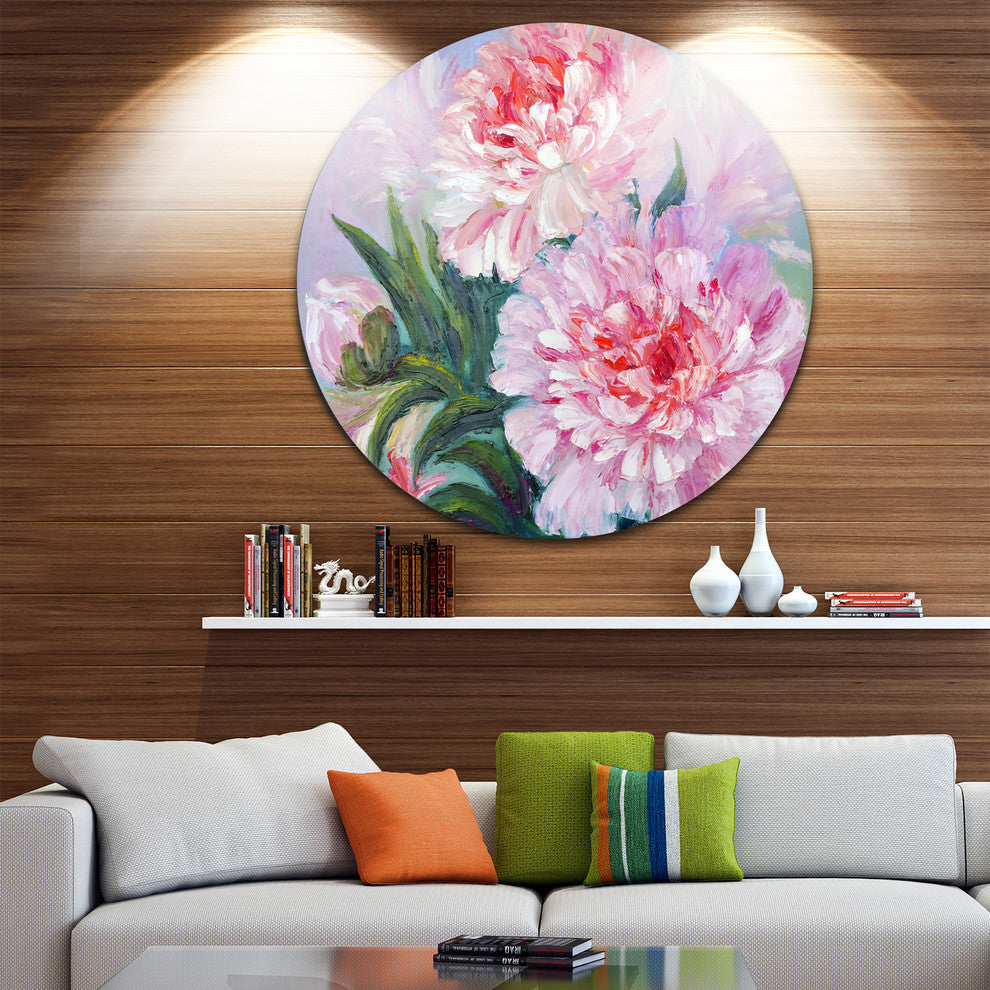 Full Blown Peonies, Floral Disc Metal Wall Art, 11"
