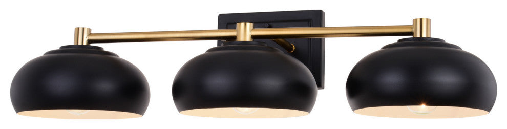 Belmont Three Light Vanity, Matte Black and Satin Brass