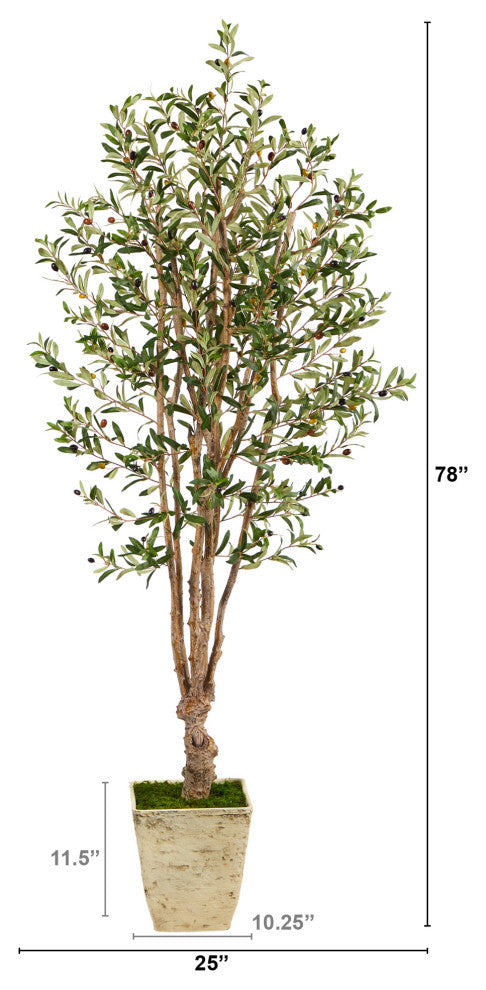 6.5' Olive Artificial Tree, Country White Planter