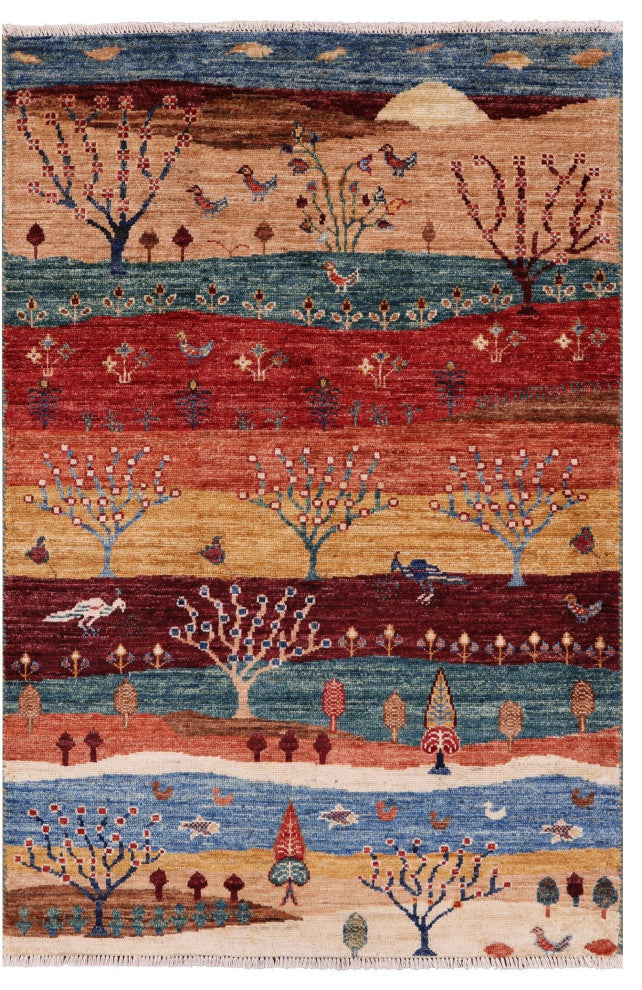 Handmade Persian Gabbeh Tribal Wool Rug 2' 10" X 4' 3" Q10927