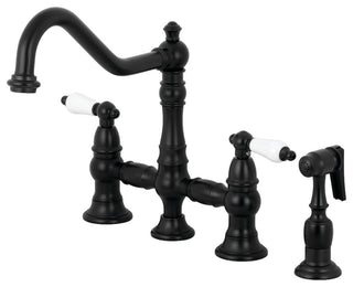 Kingston Brass Bridge Kitchen Faucet With Sprayer, Matte Black