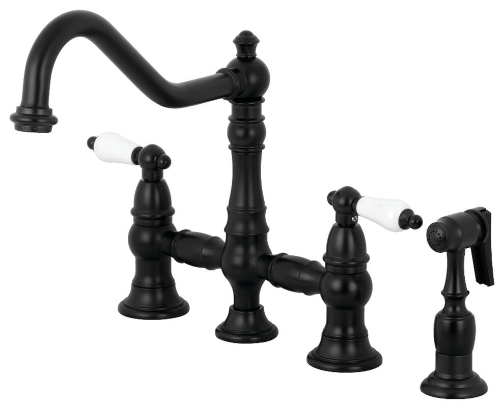 Kingston Brass Bridge Kitchen Faucet With Sprayer, Matte Black