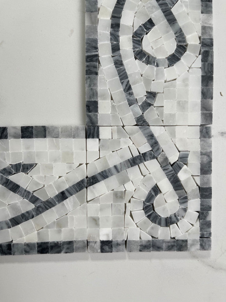 Stretch Bardiglio 4x4 Marble Mosaic Border Corner Tile Honed, 1 piece