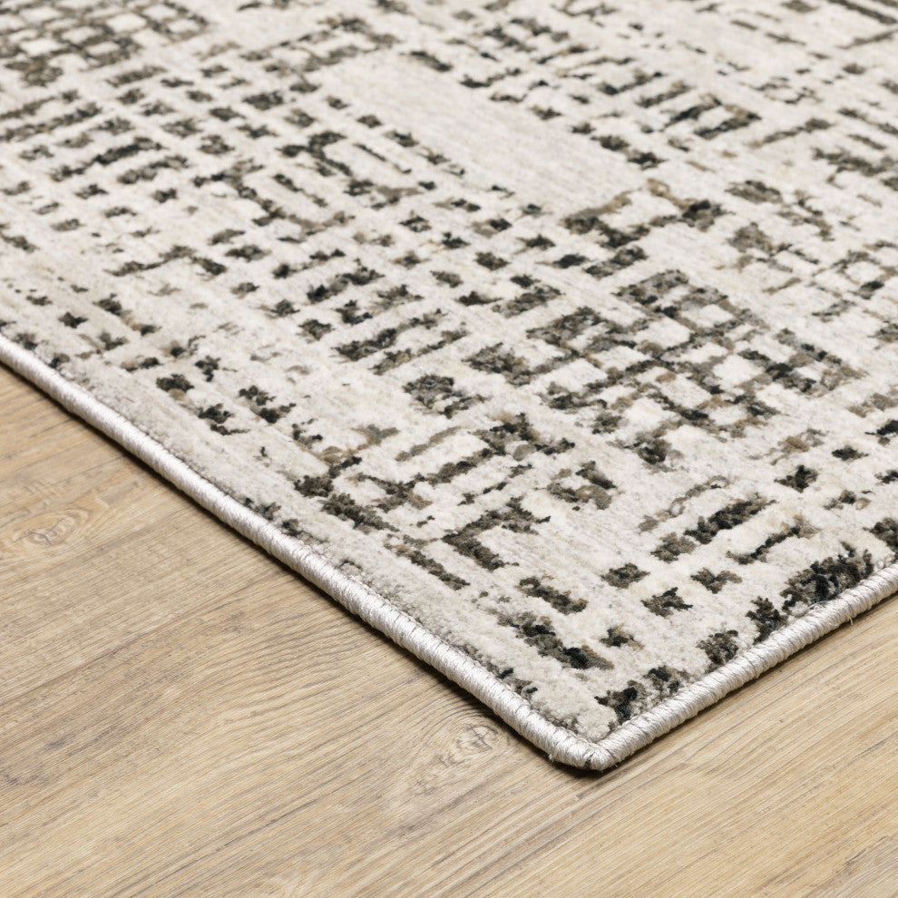 Noble Abstract Gridwork Ivory/ Grey Indoor Area Rug, Ivory, 2'3"x7'6"