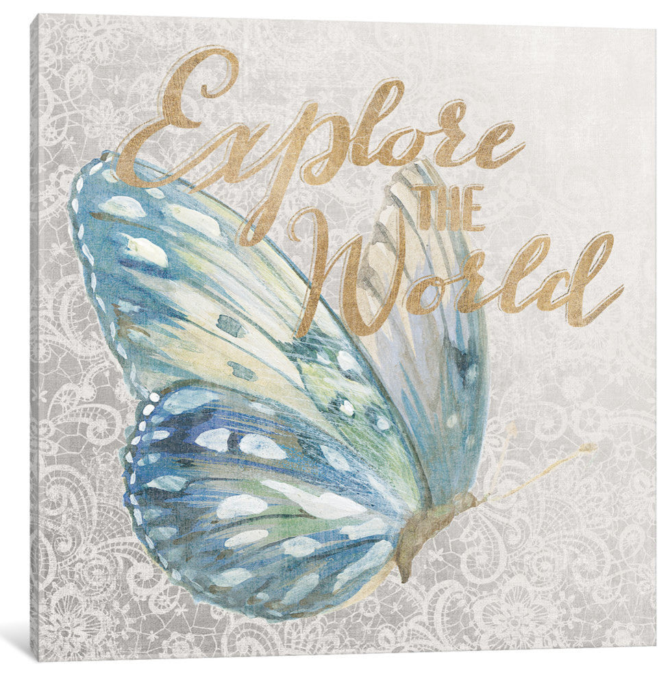 "9 Textile Floral Butterfly III" by All That Glitters, 18x18x1.5
