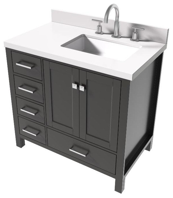 Cambridge Espresso 37" Right Offset Rectangle Sink Vanity With Quartz Countertop