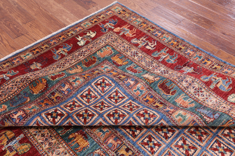 6' 8" X 9' 11" Handmade Antiqued Pazyryk Historical Design Wool Rug Q10706