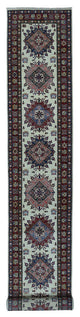 Ivory Super Kazak Geometric Design Hand-Knotted XL Runner Rug, 2'9"x19'1"