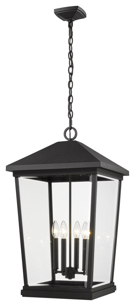 Zlite 568CHXXL-BK 4-Light Outdoor Chain Mount Ceiling Fixture, Clear Beveled