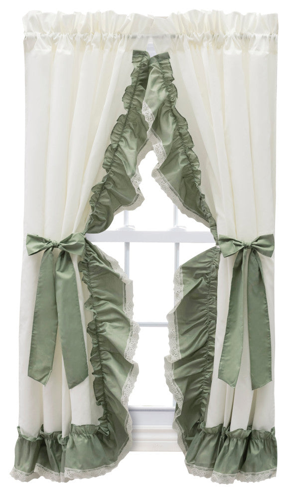 Madelyn Ruffled Victorian Priscilla Pair with Tiebacks, Sage, 100"x72"