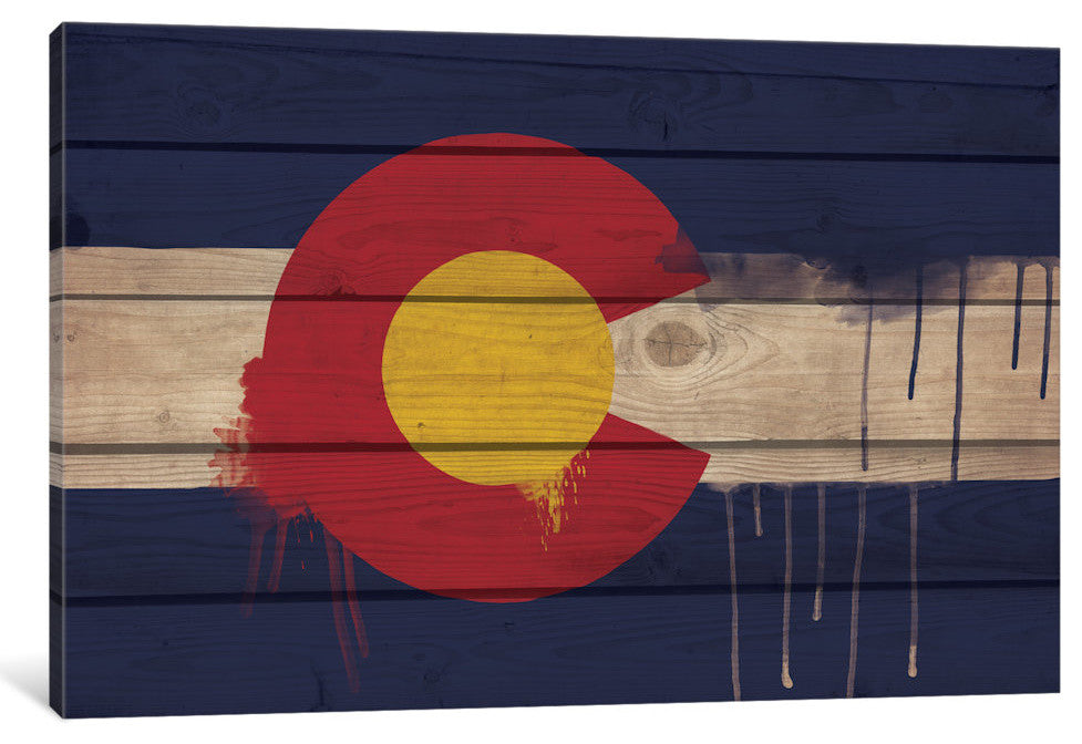 "Colorado Paint Drip State Flag on Wood Planks" by iCanvas, 18x12x1.5"