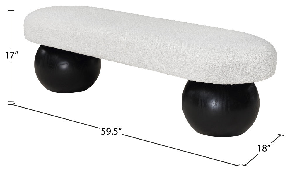 Meridian Furniture Bowie Boucle Fabric Upholstered Bench, Cream, Black Finish