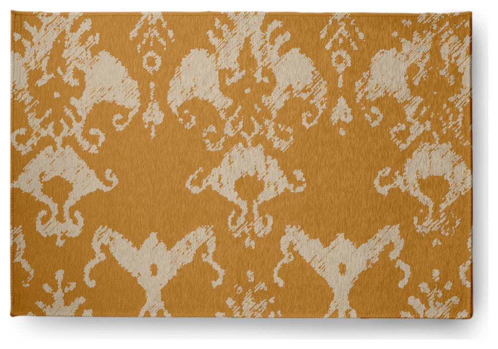 Victorian I-Kat Pattern Soft Chenille Area Rug, Gold, 2'x3'