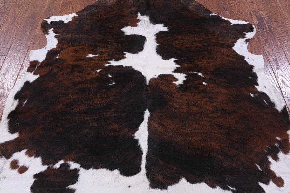 6' 6" X 6' 1" Tricolor Natural Cowhide Rug C2209