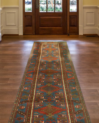 Fine Vintage Distressed Tajwar Rust/Blue Runner, 3'4 x 11'1