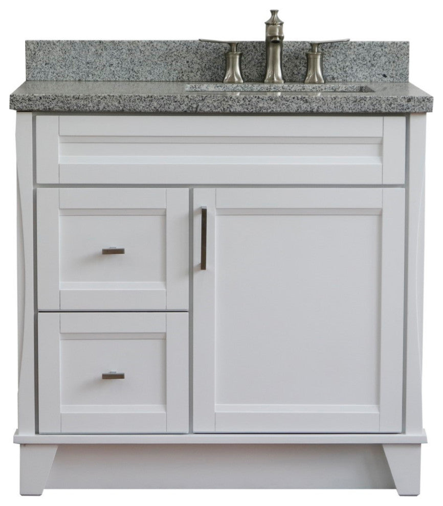 37" Single Sink Vanity, White Finish With Gray Granite