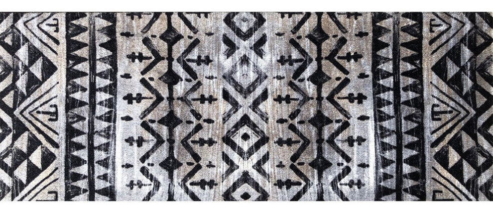 2' x 6' Black and Gray Aztec Washable Runner Rug