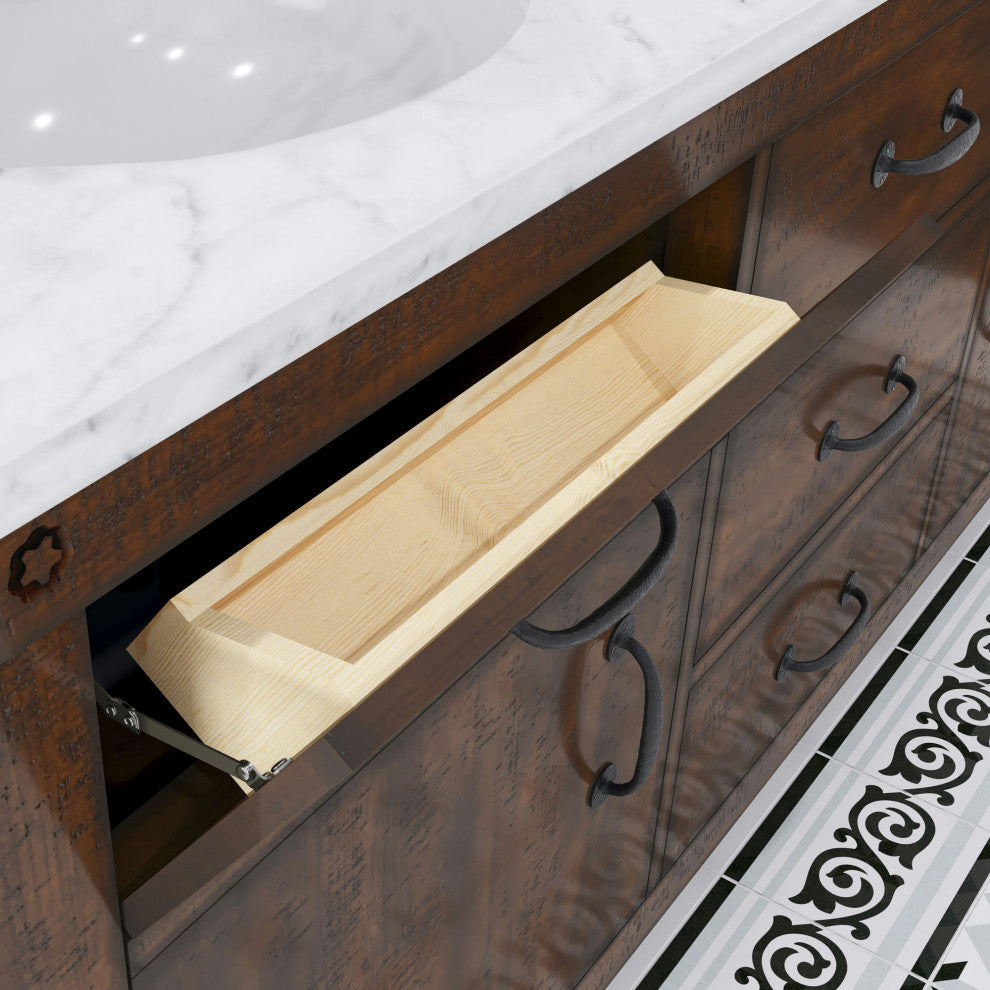 Aberdeen 72" Double Sink Carrara Marble Countertop Vanity Hook Faucets Mirrors