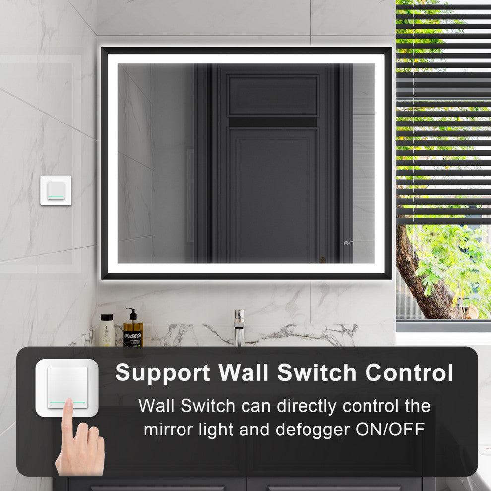 Beveled Bathroom LED Mirror Framed, Backlit and Front Light, Matte Black, 40"x32"