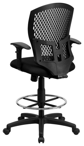 Mid-Back Designer Back Drafting Chair with Fabric Seat and Adjustable Arms