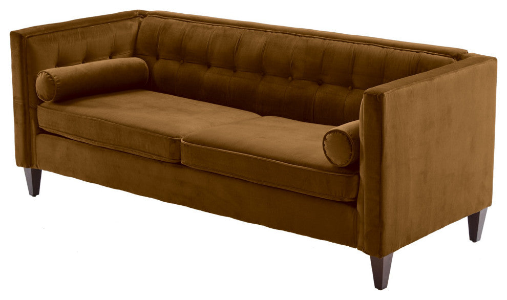 Ginger Velvet Upholstered Sofa With Bolster Pillows