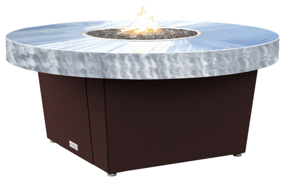 Circular Fire Pit Table, 48", Propane, Brushed Aluminum Top, Dark Cherry
