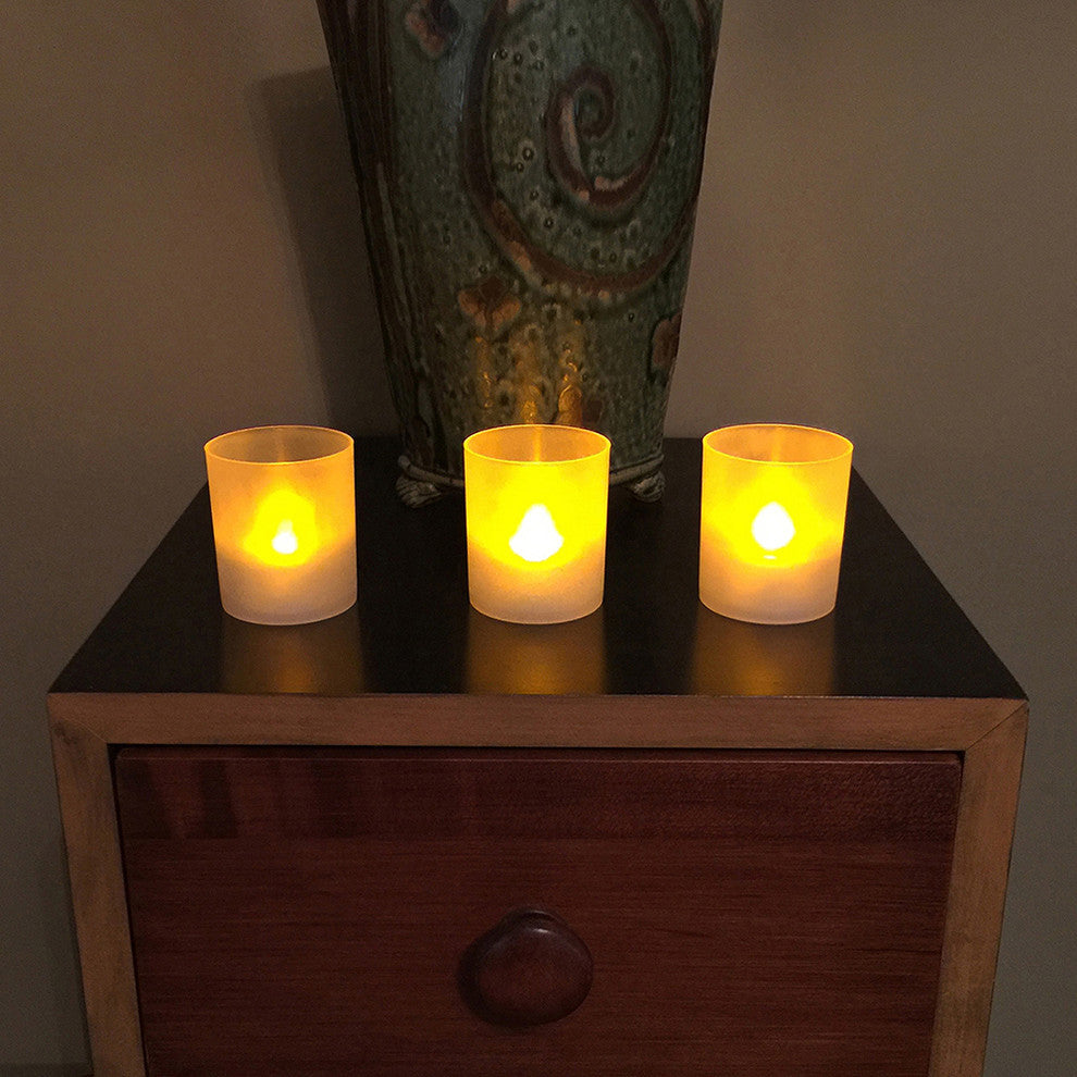 Battery Operated Led Lights in Frosted Votive Holders, Amber, Set of 6